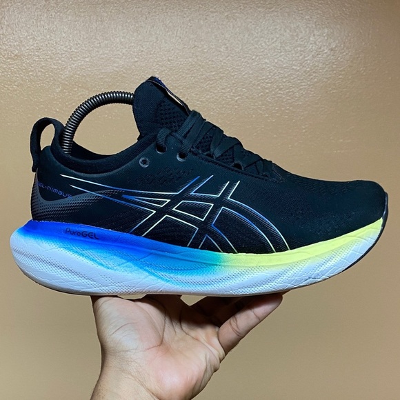 ASICS GEL-NIMBUS 25 Men's Running Sneakers Black Blue Glow Yellow Size 8.5 Wide - Picture 4 of 17